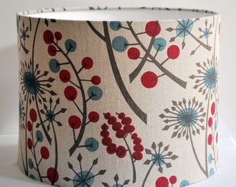 Handmade drum lampshade in Hedgerow by Angie Lewin