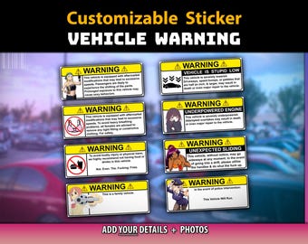 Peut inclure: Ensemble d'autocollants d'avertissement de véhicule personnalisables. Les autocollants comportent des avertissements tels que "Vehicle is Stupid Low" et "Unexpected Sliding". Chaque autocollant a un triangle d'avertissement jaune et un graphique unique.