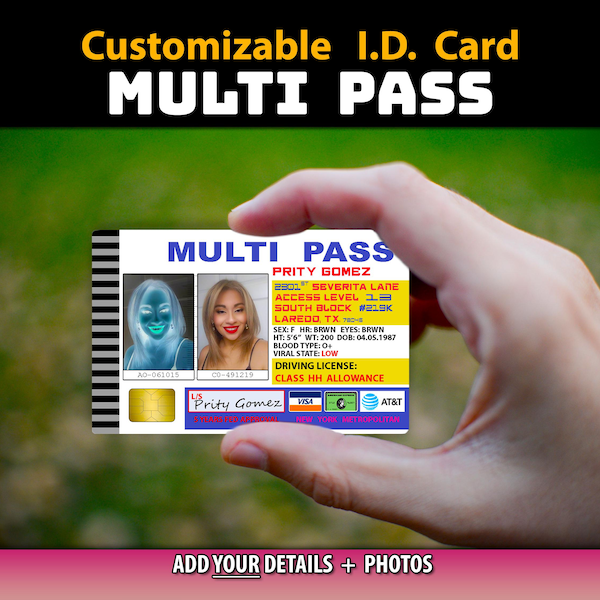 Multi Pass Customizable ID Card - Full Color Plastic Cosplay Roleplay Gift Costume Halloween Prop