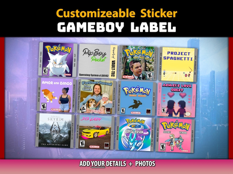 Gameboy Cartridge Customizable Sticker - Full Color Decal Funny Prank ...