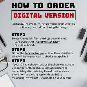 Peut inclure: Un guide intitul&eacute; &laquo;&nbsp;COMMENT COMMANDER&nbsp;&raquo; avec des instructions pour l'achat d'une image num&eacute;rique. Le texte comprend des &eacute;tapes pour s&eacute;lectionner des options, remplir une section de personnalisation et soumettre des photos. Un clavier, un stylo, des lunettes et un bloc-notes sont &eacute;galement visibles.