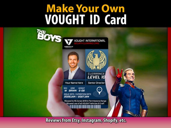 The Boys Vought ID Card – Customizable Homelander Cosplay Prop (PVC Plastic)