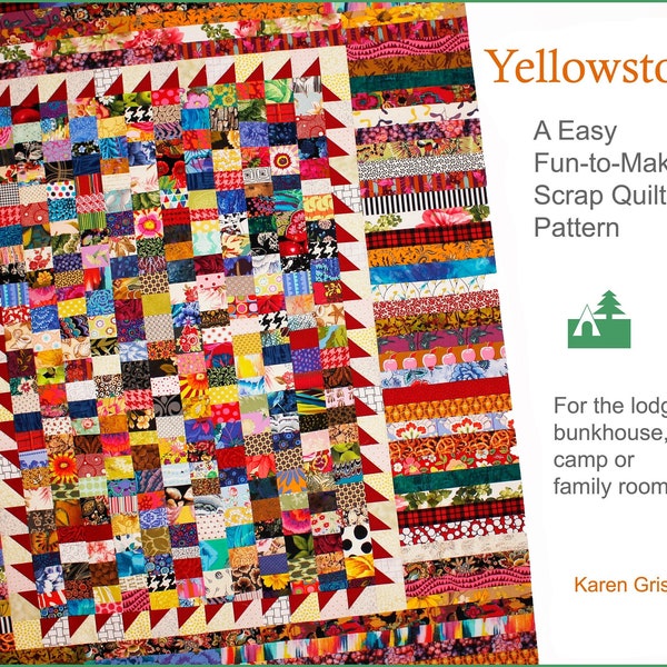 Yellowstone Quilt Pattern, Easy Quilt Pattern, Scrap Quilt Pattern, Extra Long Twin Bed Quilt Pattern, Patchwork, pdf, 60" x 80"