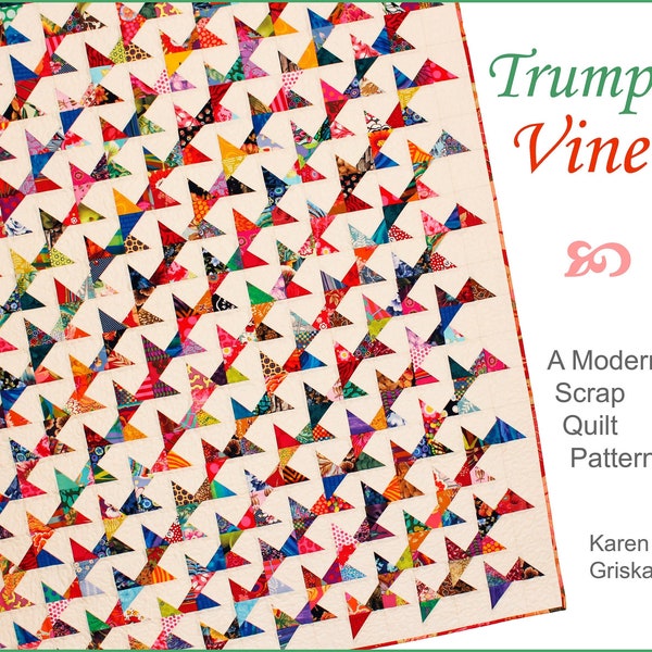 Trumpet Vine Quilt Pattern, Modern Quilt, Scrap Quilt, Patchwork, Lap Quilt, Instant Download, 47" x 54"