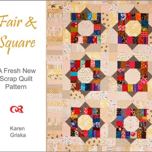Fair and Square Quilt Pattern, Scrap Quilt, Patchwork, Modern Quilt, Instant Download, 44" x 61"