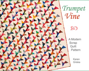 Trumpet Vine Quilt Pattern, Modern Quilt, Scrap Quilt, Patchwork, Lap Quilt, Instant Download, 47" x 54"