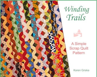 Winding Trails Quilt Pattern, Scrap Quilt Pattern, Easy Quilt Pattern, Instant Download, 53" x 68"