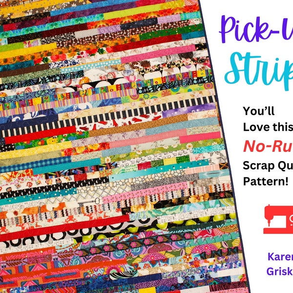 Pick-Up Strips Quilt Pattern, Easy Scrap Quilt Pattern, No Rules Quilt, Patchwork Fun,  PDF Download, Modern Quilt Pattern, Stash Buster Fun