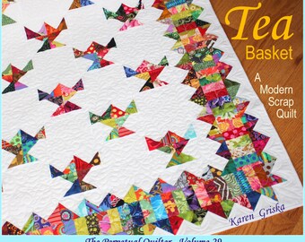 Tea Basket Quilt Pattern, Modern Quilt Pattern, Scrap Quilt Pattern, Easy Quilt Pattern, PDF, qtm, immediate download