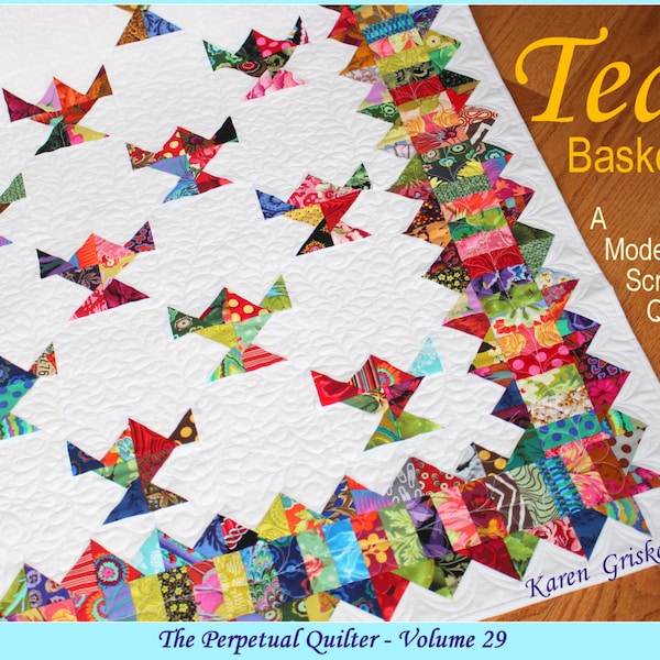 Tea Basket Quilt Pattern, Modern Quilt Pattern, Scrap Quilt Pattern, Easy Quilt Pattern, PDF, qtm, immediate download