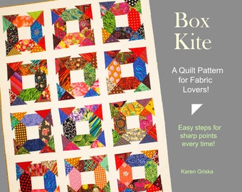 Box Kite Quilt Pattern, Scrap Quilt Pattern, Modern Quilt Pattern, Patchwork, Instant Download pdf, 50" x 66"