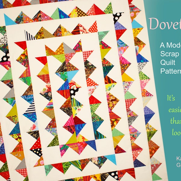 Dovetail Quilt Pattern, Modern Scrap Quilt Pattern, Patchwork, Instant Download pdf, 57" x 72"