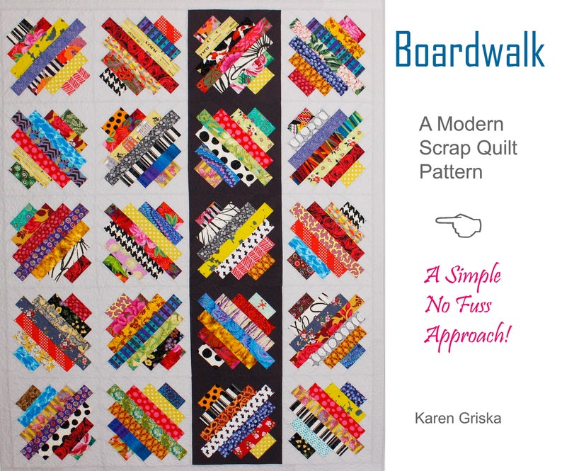 Boardwalk Modern Quilt Pattern, Scrap Quilt, Throw Quilt, Lap Quilt, Wall Quilt, 51 x 63 PDF Instant Download Pattern image 1