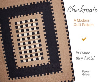 Checkmate Quilt Pattern, Modern Quilt, Quilt for a Man, Wall Quilt, Throw Quilt, Neutral Colors Quilt, Patchwork, Graduation Gift, 47" x 58"