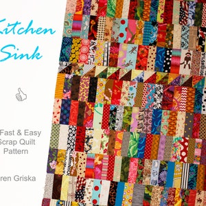 Kitchen Sink Quilt Pattern, Scrap Quilt Pattern, Modern Quilt Pattern, Saw Tooth Quilt, Twin Quilt, Easy Quilt Pattern, PDF