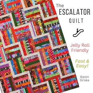 The Escalator Quilt Pattern, Jelly Roll Quilt, Easy Quilt, Scrap Quilt, Modern Quilt, XLong Twin, Dorm Quilt, PDF, 60&quot; x 84&quot;