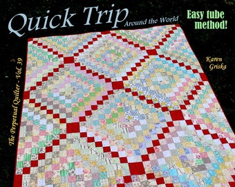Quilt Muster, Reise um die Welt Quilt, einfaches Quilt Muster, Twin Quilt 66 "x 82", Sofortiger Download Quilt Muster