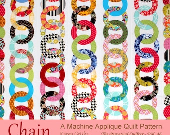 Chain Quilt Pattern, Raw Edge Applique Quilt Pattern, Instant Download, Scrap Quilt Pattern, Easy Quilt Pattern