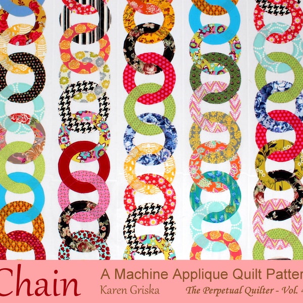 Chain Quilt Pattern, Raw Edge Applique Quilt Pattern, Instant Download, Scrap Quilt Pattern, Easy Quilt Pattern
