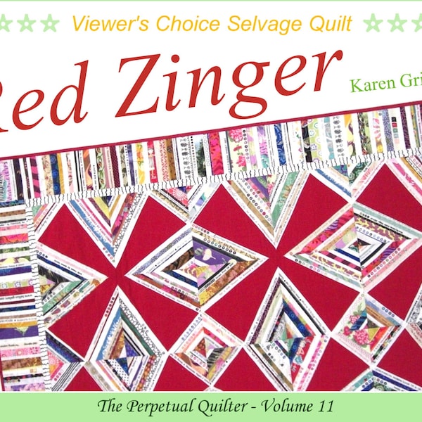 Red Zinger Selvage Quilt Pattern, Easy Quilt Pattern, Upcycle, Recycle, PDF Quilt Pattern, Instant Download, 63" x 63"