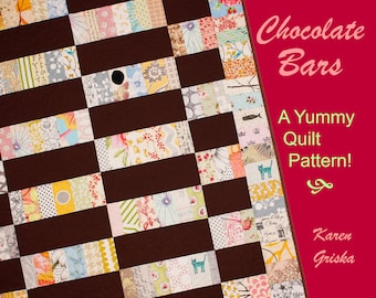 Chocolate Bars Quilt Pattern, Scrap Quilt, Modern Quilt, Easy Quilt, Patchwork, Twin Bed Quilt, PDF, 60" x 75"