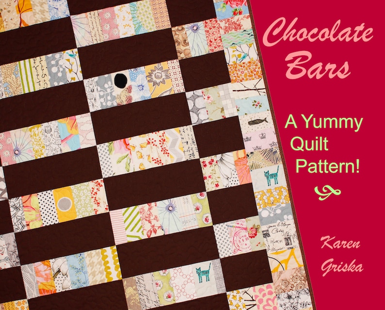 Chocolate Bars Quilt Pattern, Scrap Quilt, Modern Quilt, Easy Quilt, Patchwork, Twin Bed Quilt, PDF, 60 x 75 image 1