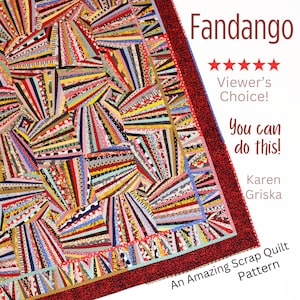 Fandango Quilt Pattern, String Quilt Pattern, Art Quilt, Wall Quilt, Bed Quilt, Scrap Quilt, 66&quot; x 66,&quot; You Can Do This! (NOT paper-piecing)