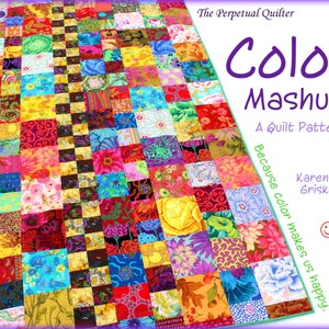 Color Mashup Quilt Pattern, Easy Quilt Pattern, One-Patch Quilt, Scrap Quilt, pdf, instant download image 1