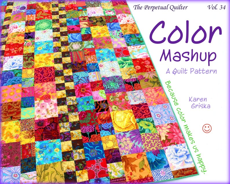 Color Mashup Quilt Pattern, Easy Quilt Pattern, One-Patch Quilt, Scrap Quilt, pdf, instant download image 1