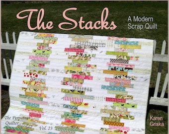 The Stacks Quilt Pattern, Modern Quilt Pattern, Scrap Quilt Pattern, Easy Quilt Pattern, PDF Quilt Pattern, Twin Bed Quilt, Garden Quilt