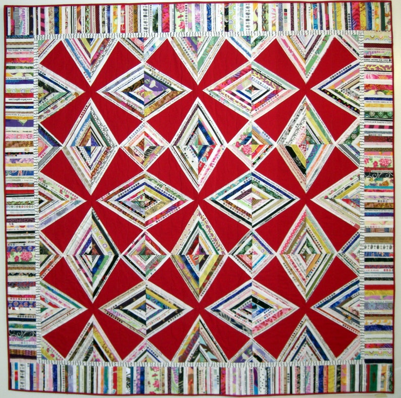 Red Zinger Selvage Quilt Pattern, Easy Quilt Pattern, Upcycle, Recycle, PDF Quilt Pattern, Instant Download, 63 x 63 image 2