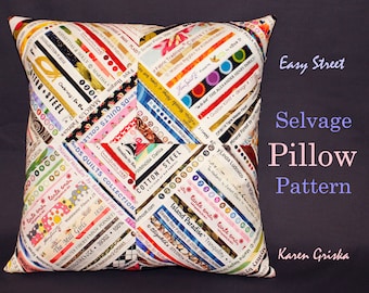 Easy Street Selvage Pillow Pattern, Quilt Fabric Upcycling Art, DIY Project, Home Decor, 16" x 16", Digital PDF, Start Creating Now!