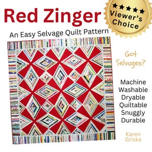 Red Zinger Selvage Quilt Pattern, Easy Quilt Pattern, Upcycle, Recycle, PDF Quilt Pattern, Instant Download, 63&quot; x 63&quot;