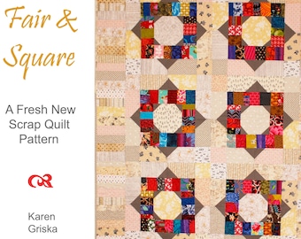 Fair and Square Quilt Pattern: Scrap Patchwork (44" x 61") (Instant Download)