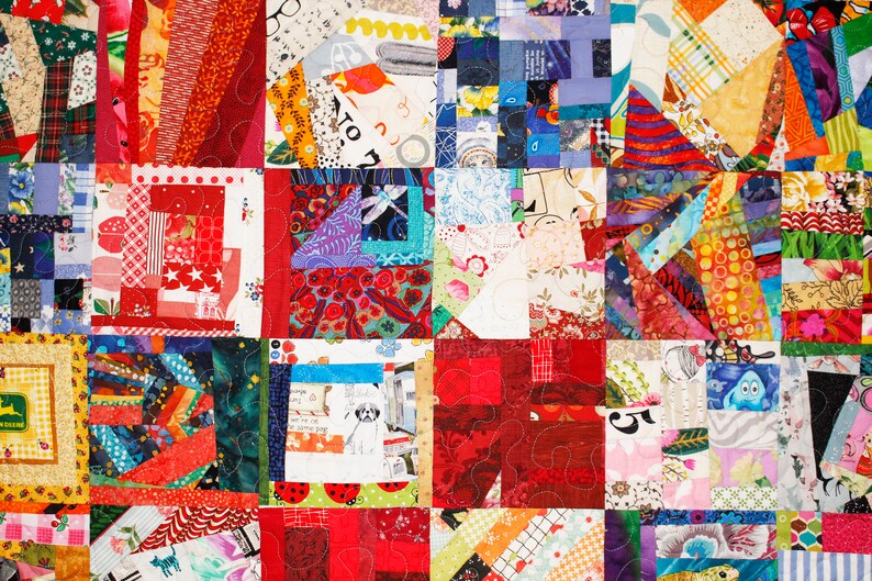 Pot Luck Quilt Pattern, Scrap Quilt, Easy Quilt Pattern, Improv Quilt, Modern Quilt, Group Quilt Project, Patchwork, PDF, 54 x 64, Potluck image 4