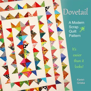 Dovetail Quilt Pattern, Modern Scrap Quilt Pattern, Patchwork, Instant Download pdf, 57&quot; x 72&quot;