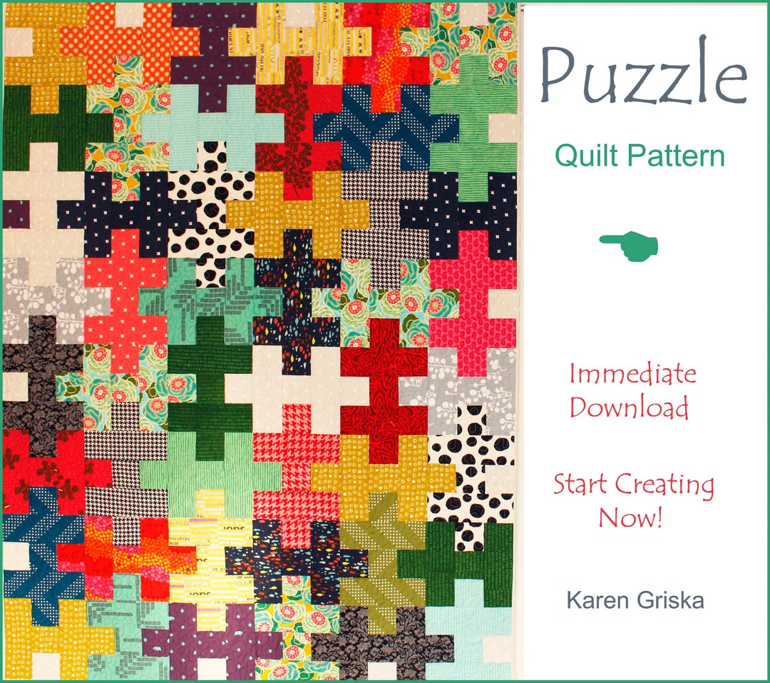Puzzle Quilt Pattern, Easy Quilt, Scrap Quilt, Gift Quilt, Kids Quilt