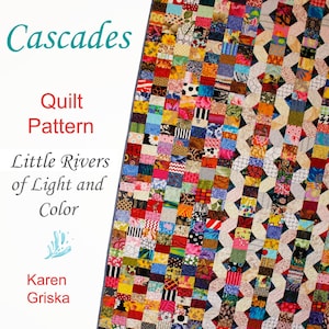 Cascades Scrap Quilt Pattern, Patchwork Quilt Pattern, Twin Size Quilt, Easy Quilt Pattern, Instant Download pdf, 53&quot; x 74&quot;