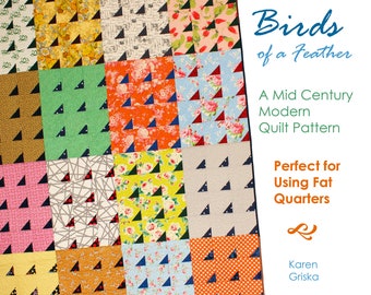 Birds of a Feather Quilt Pattern, Mid Century Modern Quilt Pattern, Easy Quilt, Fat Quarters, Patchwork, Instant Download pdf, 55" x 72"