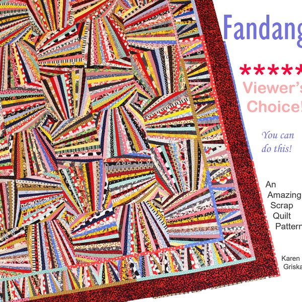 Fandango Quilt Pattern, String Quilt Pattern, Art Quilt, Wall Quilt, Bed Quilt, Scrap Quilt, 66" x 66," You Can Do This! (NOT paper-piecing)