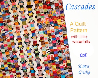 Cascades Scrap Quilt Pattern, Patchwork Quilt Pattern, Twin Size Quilt, Easy Quilt Pattern, Instant Download pdf, 53" x 74"