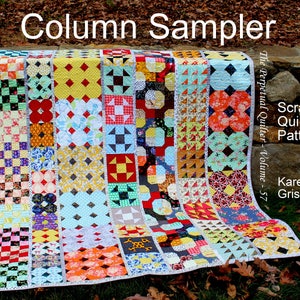 Column Sampler Quilt Pattern, Easy Scrap Quilt Pattern, Extra-Long Twin Quilt, Instant Download