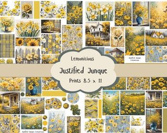 Yellow Floral Ephemera: Lemonicious Journal Cards, Pockets (Digital Download)