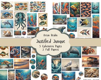 Ocean Realm Sea Ephemera and Paper Pack, Journal Paper, Sea Life Papers