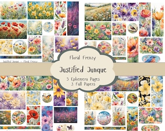 Wildflower Paper and Ephemera, Floral Collage Embellishments (Digital Download)