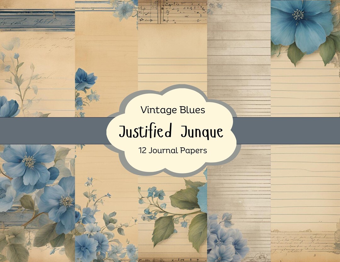 Vintage Blue Floral Junk Journal Pages: Collaged Ephemera (digital ...