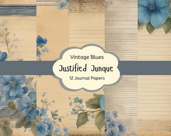 Vintage Blue Floral Junk Journal Pages: Collaged Ephemera (Digital Download)