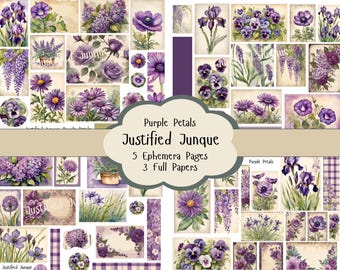 Purple Floral Ephemera: Vintage Journal Cards and Pockets (Digital Download)