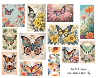 Butterfly Ephemera: Junk Journal Cards and Pockets (Digital Download)