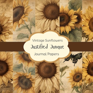 Vintage Sunflowers Nature Junk Journal Kit with Ephemera, Nature Journal Papers and Ephemera, Sunflower Papers, Sunflower Junk Journal